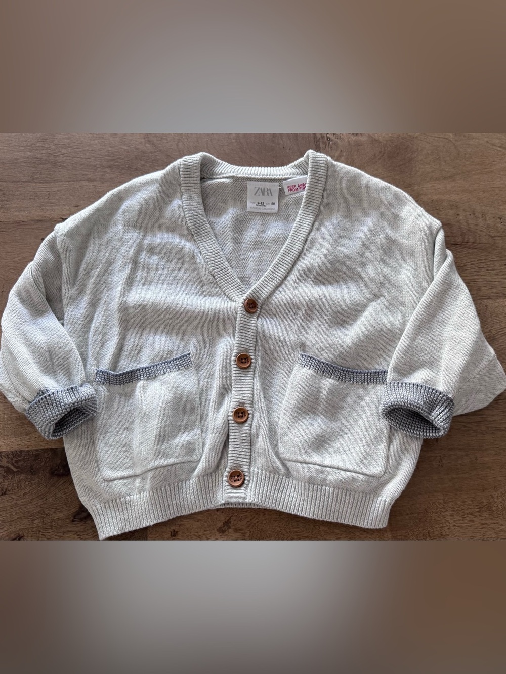 Zara oversized Light Gray V-Neck Button Front kid Cardigan cotton sz 9-12 months